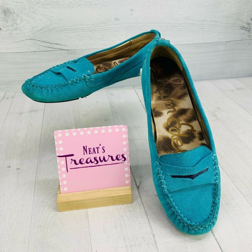 Sam Edelman JONES Turquoise Suede Penny Driving Loafer Moccasin Shoes Size 9 M